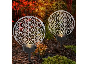 9007371467327 - Solarlampe Erdspieß Steckleuchte Außen Solarleuchte orientalisch Metall Lichteffekt Muster Lebensblume led warmweiß LxBxH 20x10x31 cm 2er Set