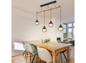 9007371469017 - Pendelleuchte 4 flammig Hängelampe Esstisch Holzlampe Glas Wohnzimmerlampe zum verstellen Metall Kunststoff schwarz braun 4x E27 Fassungen LxBxH