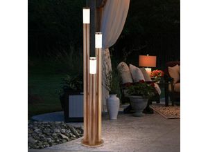 9007371469178 - - Wegeleuchten Außen Edelstahl Außenlampe Standleuchte Gartenleuchte Holzoptik 3 flammmig Edelstahl 3x E27 DxH 28 x 170 cm