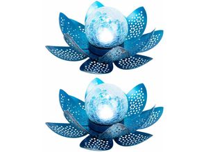 9007371469208 - - Solarleuchte Asia Garten Lotusblüte Deko Solar Lotusblüte für Außen Garten Deko Leuchten Crackle Glas Metallblätter 1x led d 25 cm 2er Set