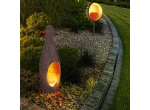 9007371469789 - Solarleuchte Erdspieß Außen Steckleuchte Gartenstecker Solar Stehlampe Rattan-Optik Garten Willkommensschild Crackle Glas gold led warmweiß 2er