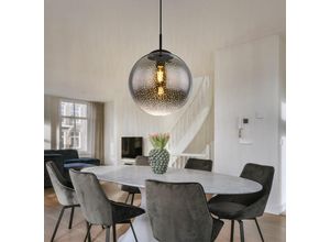 9007371470426 - Hängeleuchte Kugel schwarz Pendelleuchte Esstisch Rauchglas Hängelampe Glas Retro Höhenverstellbar Sternen-Effekt 1x E27 Fassung DxH 30x120 cm