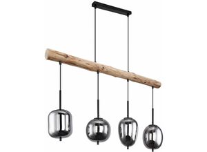 9007371472017 - Hängelampe Holzlampe 4 flammig Glasschirm rauchfarben Pendelleuchte Hängeleuchte Wohnzimmerlampe Metall Glas schwarz natur 4x E14 Fassungen LxBxH