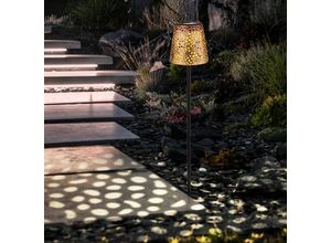 9007371473397 - Led Solar Steckleuchte Garten Solarlampe für Außen Solar Stecklampe Metall mit Erdspieß IP44 Akku Lichteffekt schwarz gold led 3000K DxH 12x70cm