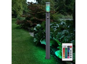 9007371473526 - LED Wegeleuchte mit Bewegungsmelder Außenstehlampe dimmbar mit Fernbedienung Pollerleuchte außen Gartenlampen anthrazit  RGB Farbwechsel rauch 85W