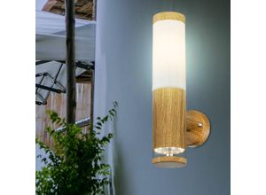 9007371476152 - - Außenlampe Wandleuchte Aussen Edelstahl led Balkon Aussenleuchte Wand Holz Optik mit Deko led 1x E27 BxH 85 x 35 cm