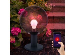 9007371477579 - Smart led Wegeleuchte dimmbar led Außenlampe anthrazit Sockelleuchte Gartenlampe Sprach- und App Steuerung rgb Farbwechsel Glaskugel rauch 10W