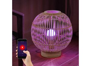 9007371477753 - Tischleuchte Bambus Boho Leuchte Nachttischlampe Kugellampe Schlafzimmer naturfarben Smart Home App-Sprachsteuerung cct Timer dimmbar 1x rgb led