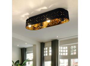 9007371480128 - Deckenleuchte Deckenlampe Wohnzimmerlampe 4 flammig Spots beweglich Metall Textil schwarz gold 4x GU10 led 4W 320Lm warmweiß LxBxH 60x20x13cn