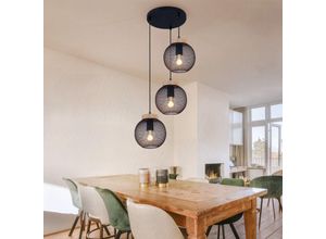 9007371480425 - - Hängeleuchte Pendelleuchte Deckenlampe hängend Vintage schwarz Metall Industrial 3 flammig Holz braun 3x E27 Fassungen DxH 44x120cm