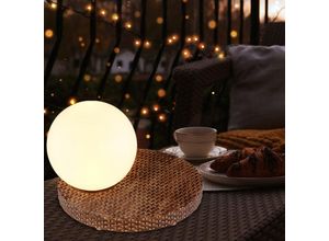 9007371480524 - Windlicht Solar Terrassendeko Outdoor Tisch Solar für Außen Solarlampe Rattan Optik Solarkugel Garten Deko Balkon hellgrau weiß 1x led LxH 20x17 cm