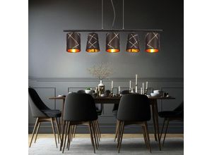 9007371480548 - Hängelampe Pendelleuchte Esstisch schwarz gold 5 flammig Esszimmerlampe E14 Wohnzimmerlampe hängend modern mit goldenen Dekorlinien 5x E14 LxH