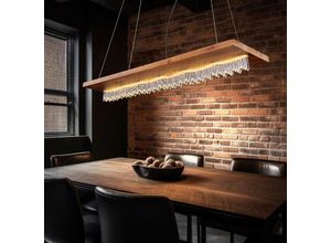 9007371480609 - Pendelleuchte Hängelampe Holz Esszimmerleuchte Kristalldekor led Holz Höhe anpassbar Metall schwarz opal klar 1x led 30W 2023Lm 3000K HxLxB