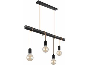 9007371482924 - - Hängelampe Pendelleuchte 4 flammig Esstisch Holzlampe Wohnzimmerlampe zum Wickeln Metall schwarz 4x E27 Fassungen LxBxH 90x6x120 cm