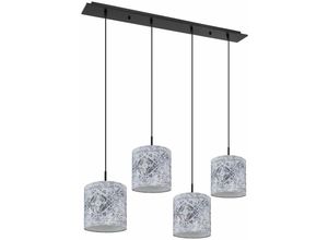 9007371483778 - - Hängeleuchte Pendellampe Wohnzimmerleuchte Esszimmerlampe 4 Flammig Muster Textilschirme Metall schwarz grau h 150 cm