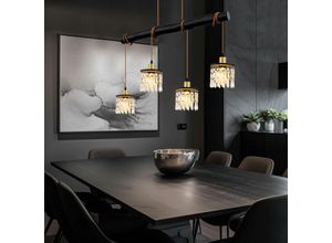 9007371485055 - Pendelleuchte Hängeleuchte Hängelampe Holzleuchte Wohnzimmerleuchte Kristalllampe Metall Holz schwarz messing 4 flammig höhenverstellbar E27 h 150