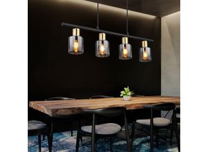 9007371486823 - - Pendelleuchte Wohnzimmerleuchte Hängelampe Rauchglas Pendellampe 3 flammig Metall 4x E14 Fassungen LxBxH 65x8x120 cm