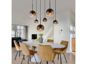 9007371486878 - Pendelleuchte Esszimmerlampe Hängeleuchte Deckenlampe Wohnzimmerleuchte Metall Glas amber rauchfarben schwarz 3x E27 3x G9 6 Flammig H 117 cm