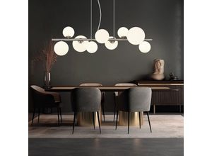 9007371488612 - LED Hängeleuchte Höhenverstellbar Esszimmerlampe Glaskugeln Hängelampe Glas weiß Metall nickel 9x G9 35W 350Lm warmweiß LxBxH 87x345x120 cm