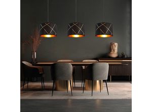 9007371488773 - Pendelleuchte Esstisch Hängelampe schwarz gold 3 flammig Esszimmerlampe E27 Wohnzimmerlampe hängend modern mit goldenen Dekorlinien 3x E27 LxH