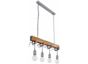 9007371490004 - Hängeleuchte Holz Esstisch Lampe Küche hängend Retro Deckenleuchte Vintage Pendelleuchte 4 flammig Schraubzwinge Metall verzinkt E27 LxH 85 x 120