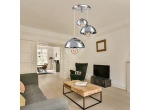 9007371491544 - Hängeleuchte Hängelampe Pendelleuchte Kugellampe Esszimmerleuchte Schlafzimmer 3 flammig Metall Glas Chrom Nickel matt 3x E27 Fassungen DxH