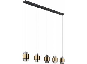 9007371491810 - Hängeleuchte Esszimmerleuchte Pendellampe Wohnzimmerlampe Esstischleuchte Metall schwarz Messingring Glas rauchfarben 5 Flammig E27 h 150 cm