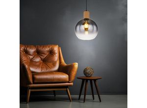 9007371492084 - Pendelleuchte Esstisch Holz Esstischlampe Industrial Esszimmerlampe Hängeleuchte Metall Glas rauch 1x E27 Fassung DxH 25x120 cm