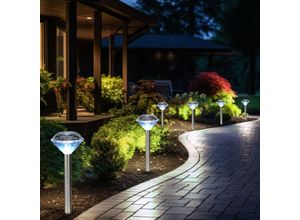 9007371492206 - - led Solarleuchte Gartendeko Außenlampe Erdspieß Stecklampe im Diamant Design Edelstahl Kunststoff neutralweiß DxH 8x34 cm 6er Set