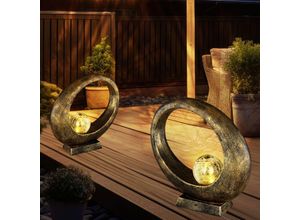 9007371492251 - Gartendeko Solarlampe für Außen Deko Garten Tisch Solarleuchte für Balkon Ringform Glaskugel Gold LED warmweiß LxH 325x32 cm 2er Set