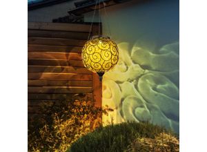 9007371492299 - Solarlampen für Außen Pendelleuchte Gartendeko für draußen Hängeleuchte Balkon Glas antik Akku IP44 Wetterfest Metall schwarz amber 1x led 6000K