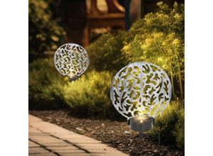 9007371492602 - Gartendeko Lampen Solarlampen für Außen Garten led Terrassen Dekoration Solar Erdspitz und Dekorstanzungen schwarz silber antik 2x led 3000K LxH