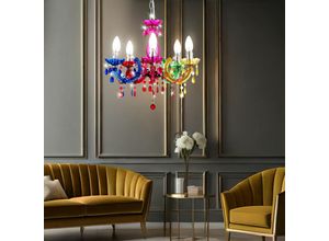 9007371493395 - - Kronleuchter modern Pendelleuchte Schlafzimmerleuchte 5 flammig Kristalle bunt Metall Acryl 5x E14 DxH 44 x 128 cm