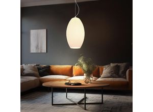 9007371494231 - Hängeleuchte Pendellampe Pendelleuchte Glasschirm opal Schirmleuchte Esszimmerlampe Küche Metall Glas gestreift weiß opal nickel matt 1x E27