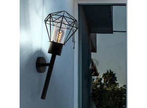 9007371494453 - Außenleuchte Wandleuchte IP44 Gartenlampe Fackel schwarz Vintage Wandlampe Diamant Gitteroptik Edelstahl Metall E27 Fassung HxBxÜ 285x225x285