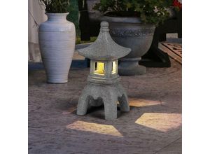 9007371494927 - Solarlampe Pagode Gartendeko Solarlicht Figuren Solarleuchte Außenlampe Gartenleuchte Wetterfest Akku grau 1x led warmweiß LxBxH 185x185x395cm