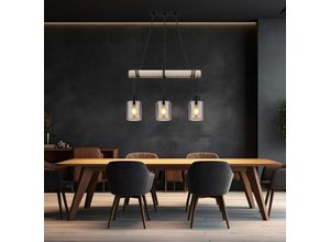 9007371494958 - - Hängeleuchte Pendelleuchte Holzpendellampe Holz Esszimmerlampe Hängelampe Esstisch Glas rauch 3x E27 LxH 98x130 cm