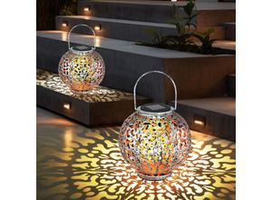 9007371495498 - Solar Lampe Outdoor Solarleuchte orientalisch LED Solar Laterne Außen Lichteffekt hängend stehend 1x LED warmweiß DxH 20x29 cm 2er Set