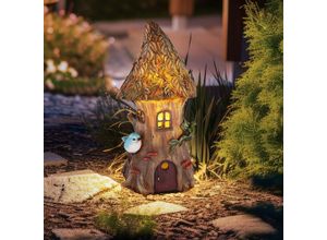 9007371495528 - - Feenhaus für den Garten Solar Solardeko für Außen Garten Solarleuchten für Außen Deko Figur Baumstamm Haus 1x led warmweiß h 23 cm