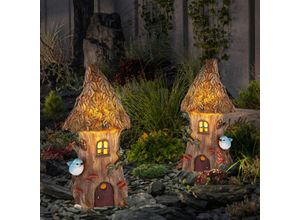 9007371495542 - - Feenhaus für den Garten Solar Solardeko für Außen Garten Solarleuchten für Außen Deko Figur Baumstamm Haus 1x led warmweiß h 23 cm 2er Set