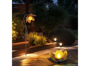 9007371495740 - - Solardeko led Lotusblüte Erdspieß Gartenlampe Außenleuchte Solarlampe Blume Lotosblüte Metall mehrfarbig Kugel Bruchglas Optik 2er Set