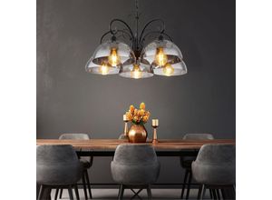 9007371498215 - - Pendelleuchte Hängelampe Hängeleuchte Esstischlampe Höhenverstellbar 5 flammig Metall schwarz Rauchglas 5x E27 Fassungen DxH 56x120cm