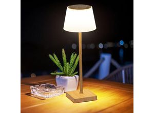 9007371498567 - - Tischleuchte Außen Tischlampe Holzoptik led Touchdimmer Akku dimmbar Gartenleuchte usb warmweiß-kaltweiß DxH 13x38 cm