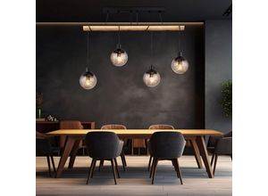 9007371498581 - Pendelleuchte 4 flammig Hängelampe Esstisch Holzlampe Glas Wohnzimmerlampe zum verstellen Metall Kunststoff schwarz braun 4x E27 Fassungen LxBxH