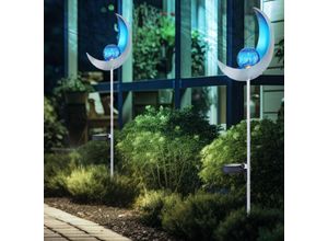 9007371498666 - Solar Fackeln Mond Garten Gartendeko Solarlampe Solarleuchte Außen Blauer Lichteffekt Crackle Glas IP44 led kaltweiß h 90 cm Garten Balkon 2er