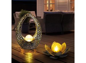 9007371498772 - - Solarlampe Lotosblüte Gartendeko led Außenlampe Gartenlampe Solardeko Bruchglas Metall 2er Set