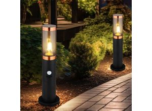 9007371498802 - Sockelleuchte Standleuchte Außenbeleuchtung rauch Kupfer Außen mit Bewegungsmelder Garten Stehlampe Edelstahl Kunststoff 1x E27 DxH 76x45 cm 2er