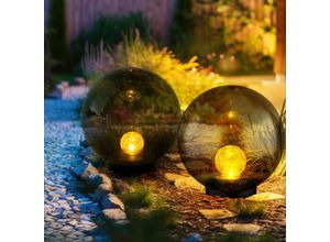 9007371498918 - - Gartendeko Kugel Solarleuchten für den Garten rund led Solar Gartenleuchten Kugel Solarkugel für Außen Crackle Glas 1x led warmweiß 2er Set