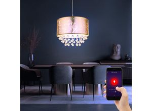 9007371500260 - Hängeleuchte Textil gold Pendelleuchte Kristalle Esszimmer Wohnzimmerlampe Pendel Blattgold Optik App Steuerung cct 1x Smart rgb led 10W 806Lm