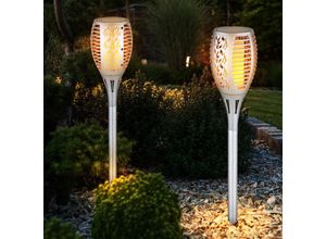 9007371500703 - - Solarlampen für außen Garten Steckleuchte Flammeneffekt IP44 Akku Solarleuchten Garten Kunststoff silber 1x led 3000K DxH 10x58cm 2er Set